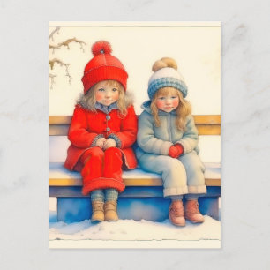 Two Cute Little Children Chritmas Postcard