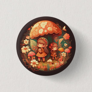 Two cute little girls elves 1 inch round button