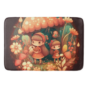 Two cute little girls elves bath mat