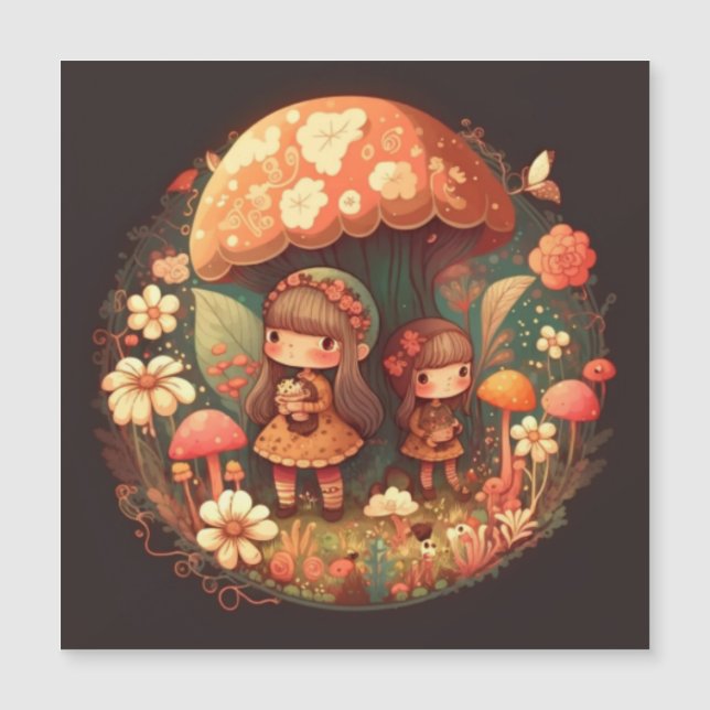 Two cute little girls elves  magnetic invitation (Front)