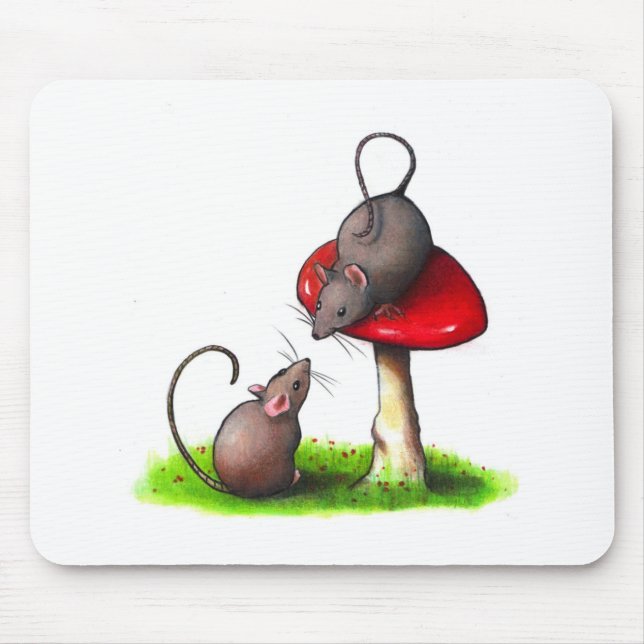Two Cute Little Mice and a Toadstool: Artwork Mouse Pad (Front)