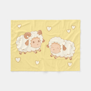 Two Cute Little Sheep on Yellow Fleece Blanket