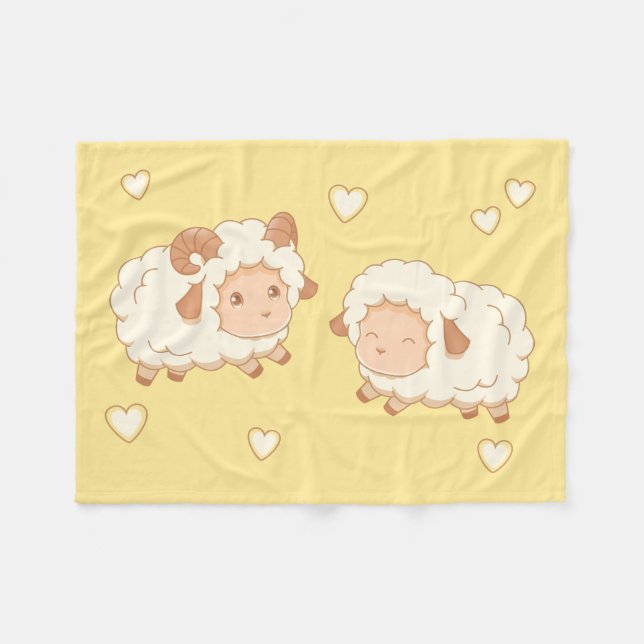 Two Cute Little Sheep on Yellow Fleece Blanket (Front (Horizontal))