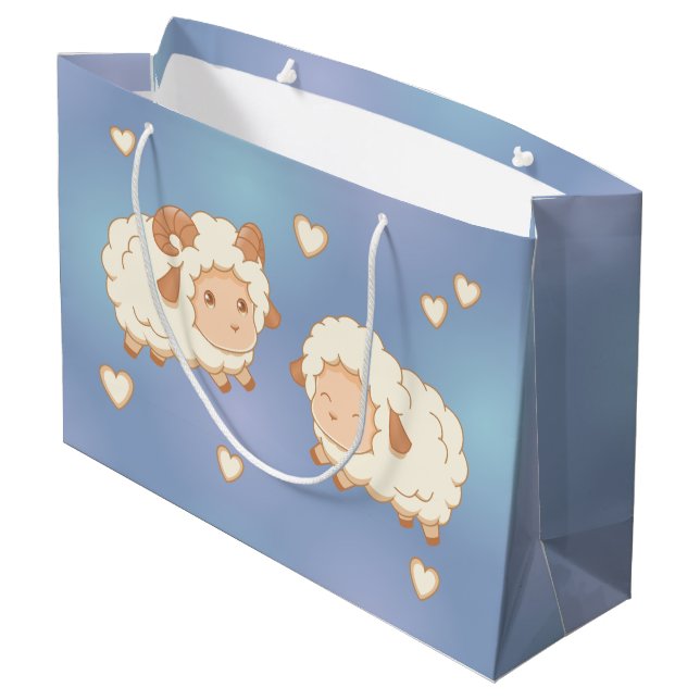 Two Cute Little Sheep Pattern on Blue Large Gift Bag (Back Angled)