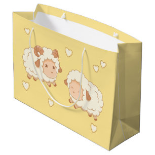 Two Cute Little Sheep Pattern on Yellow Large Gift Bag