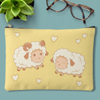 Two Cute Little Sheep Ram Ewe on Yellow