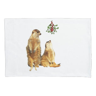Two Cute Meerkats Under the Mistletoe Pillowcase