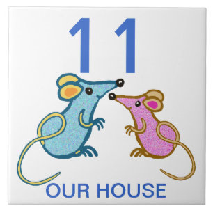 two cute mice house number tile
