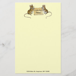 Two Cute Mice with Parchment Scroll -with address Stationery