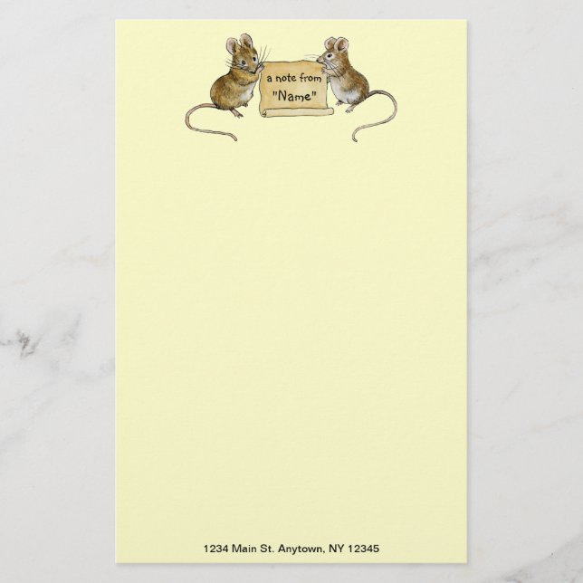 Two Cute Mice with Parchment Scroll -with address Stationery (Front)