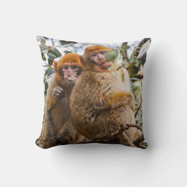 Two Cute Monkeys Throw Pillow (Front)