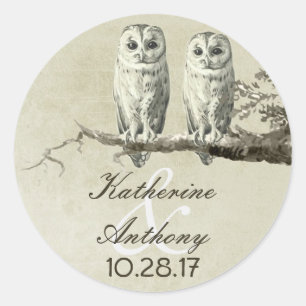 Two cute owls wedding stickers