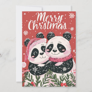 Two cute Panda Merry Christmas  Holiday Card