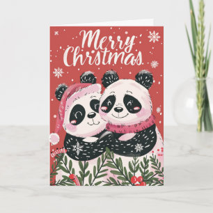 Two cute Panda Merry Christmas Personalized Holiday Card