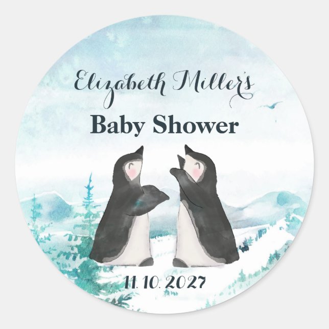 Two Cute Penguin Classic Round Sticker (Front)