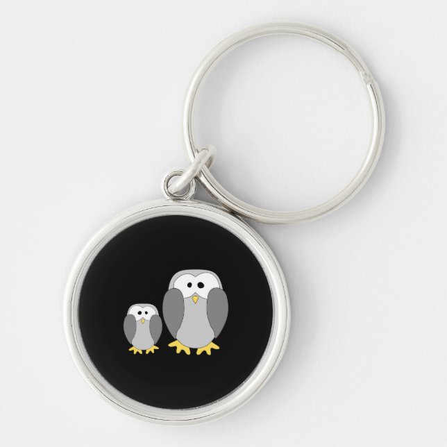 Two Cute Penguins. Cartoon. Keychain (Front)