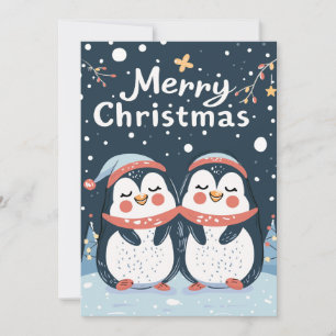 Two cute penguins Merry Christmas Holiday Card