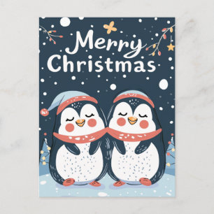 Two cute penguins Merry Christmas Postcard