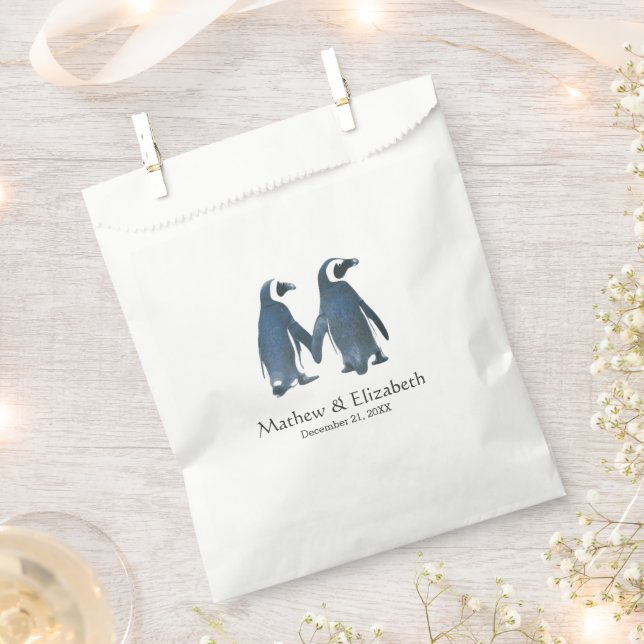 Two Cute Penguins | Romantic Wedding Favour Bag (Clipped)
