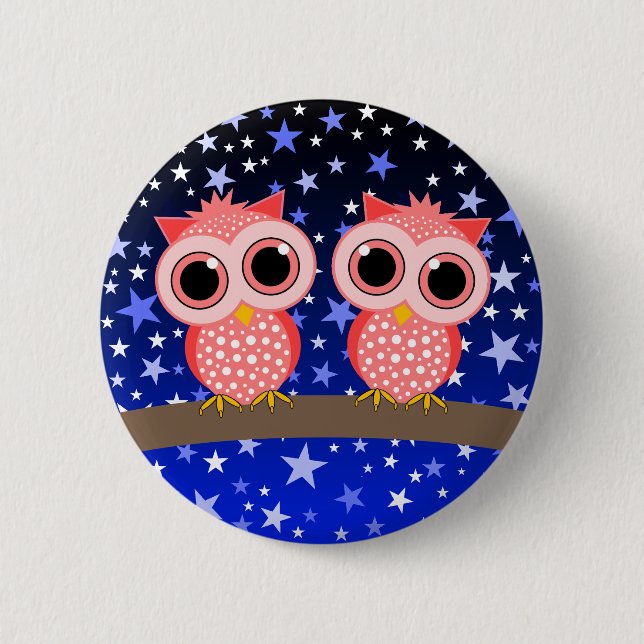 two cute pink owls 2 inch round button (Front)