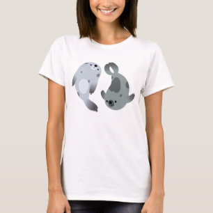 Two Cute Playful Cartoon Harp Seals Women T-Shirt