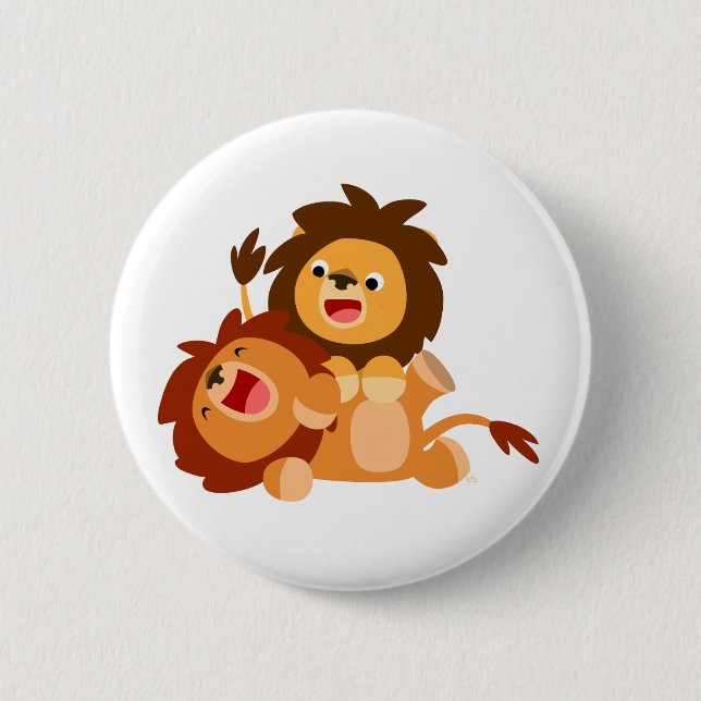 Two Cute Playful Cartoon Lions 2 Inch Round Button (Front)