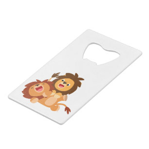 Two Cute Playful Cartoon Lions Bottle Opener Wallet Bottle Opener