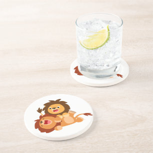 Two Cute Playful Cartoon Lions Coaster