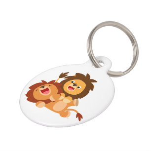 Two Cute Playful Cartoon Lions Dog Tag