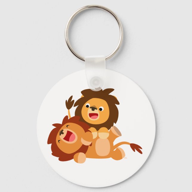 Two Cute Playful Cartoon Lions Keychain (Front)
