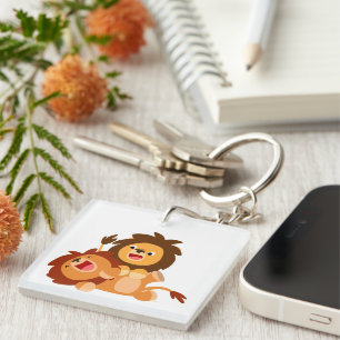 Two Cute Playful Cartoon Lions Keychain
