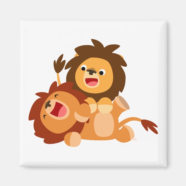 Two Cute Playful Cartoon Lions Magnet (Front)
