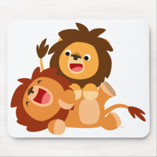 Two Cute Playful Cartoon Lions Mousepad