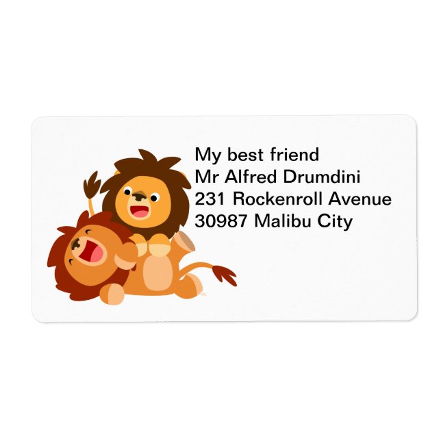 Two Cute Playful Cartoon Lions Shipping Label (Front)