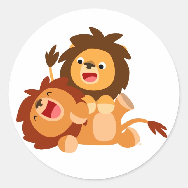 Two Cute Playful Cartoon Lions Sticker (Front)
