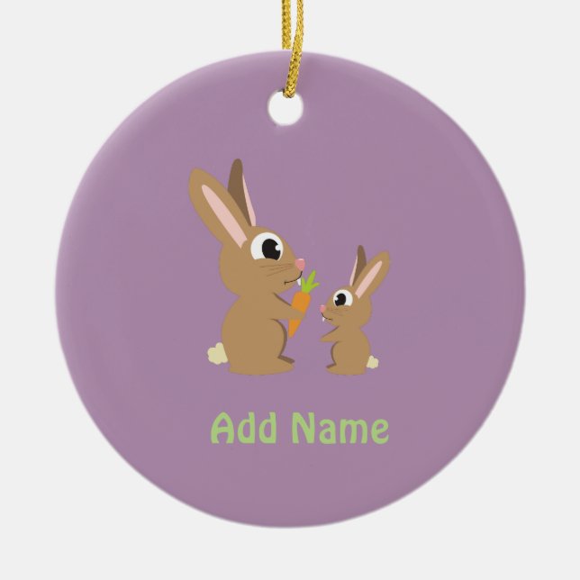 Two Cute Rabbits sharing a Carrot Ceramic Ornament (Front)