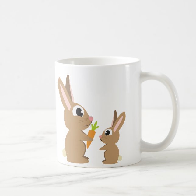 Two Cute Rabbits sharing a Carrot Coffee Mug (Right)