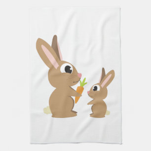 Two Cute Rabbits sharing a Carrot Kitchen Towel