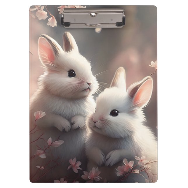 Two cute rabbits with sakura Clipboard (Front)