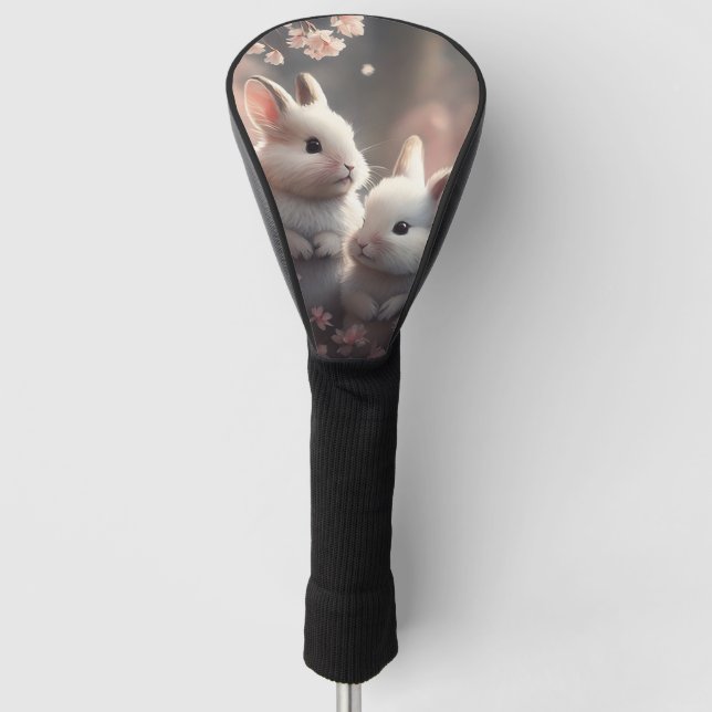 Two cute rabbits with sakura Golf Head Cover (Front)