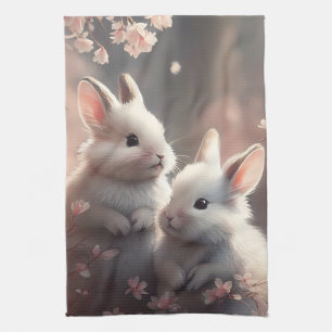 Two cute rabbits with sakura Kitchen Towels