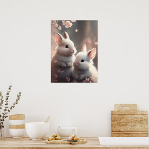 Two cute rabbits with sakura Poster