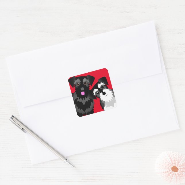 Two Cute Schnauzers Square Sticker (Envelope)
