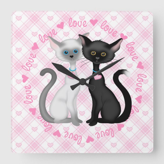 Two Cute Siamese Cats Square Wall Clock (Front)