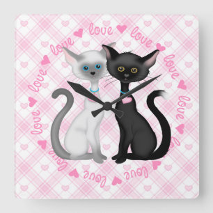 Two Cute Siamese Cats Square Wall Clock