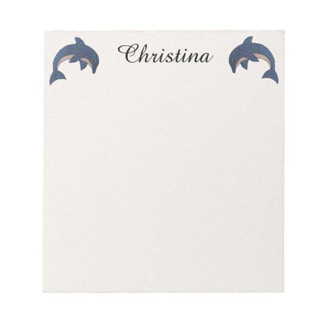Two Cute Sparkle Like Dolphins Jumping Dark Blue Notepad (Front)