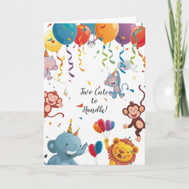 Two Cute to Handle Zoo Animals 2nd Birthday Card (Front)