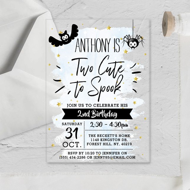 Two Cute To Spook Boys Halloween 2nd Birthday Acrylic Invitations (Creator Uploaded)
