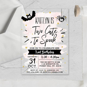 Two Cute To Spook Girls Halloween 2nd Birthday Acrylic Invitations