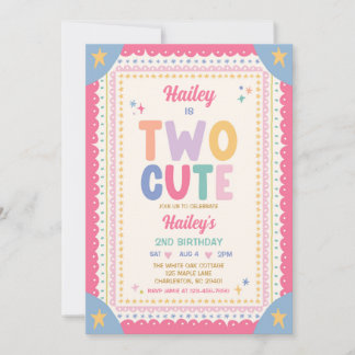 Two Cute Whimsical Girl 2nd Birthday Party Invitation